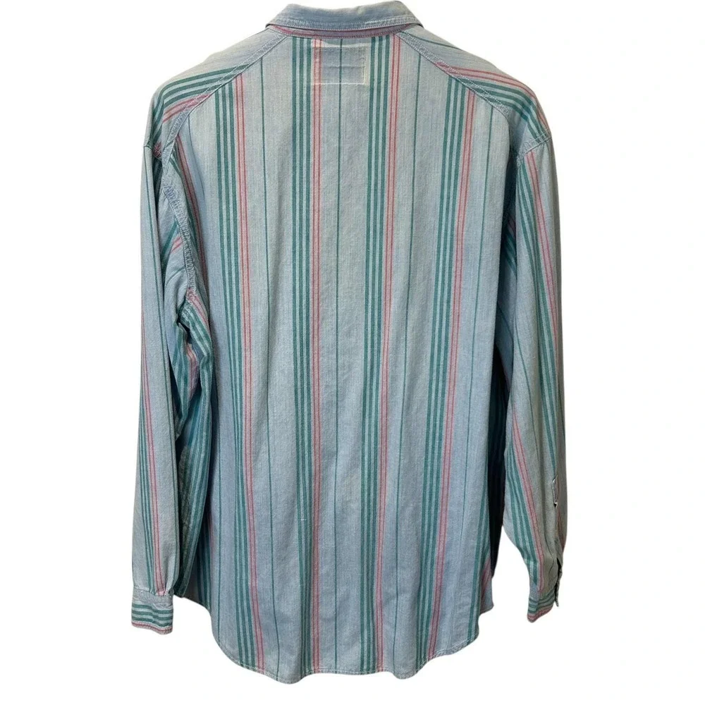 Vintage Levi's Chambray Striped Shirt‎ Mens XL Western Grunge Button Down 90s